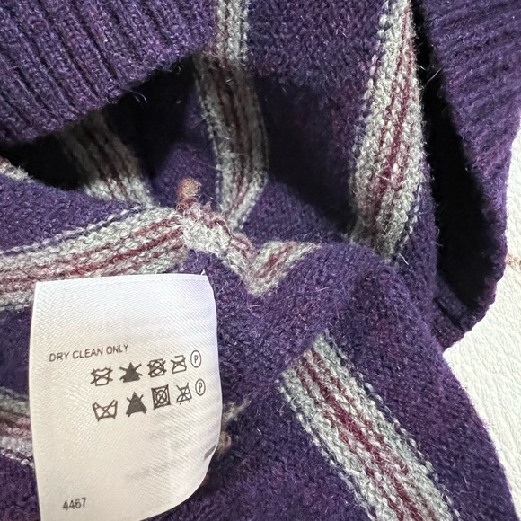 Brooks Brothers Sweater Mens XL Purple Gray Striped Lambswool Shawl Collar. - Picture 6 of 6